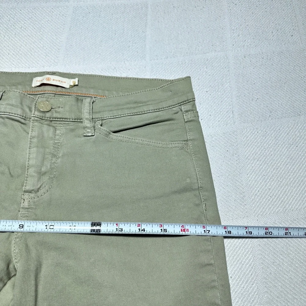 Tory Burch Emmy Ankle Pants Womens 29 Slim Straight Button Hem Olive Green